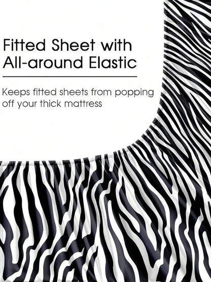 4PCS Zebra Print Bedding Set - Microfiber Sheet Set with Deep Pocket Fitted Sheet