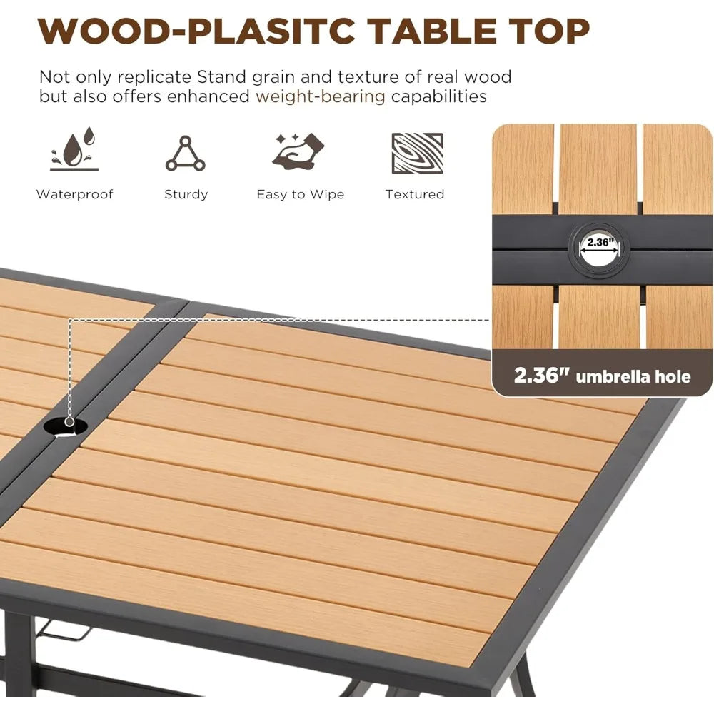 5/7/9-Piece All-Weather Rattan Patio Dining Set with 60" Wood Tabletop & Umbrella Hole.