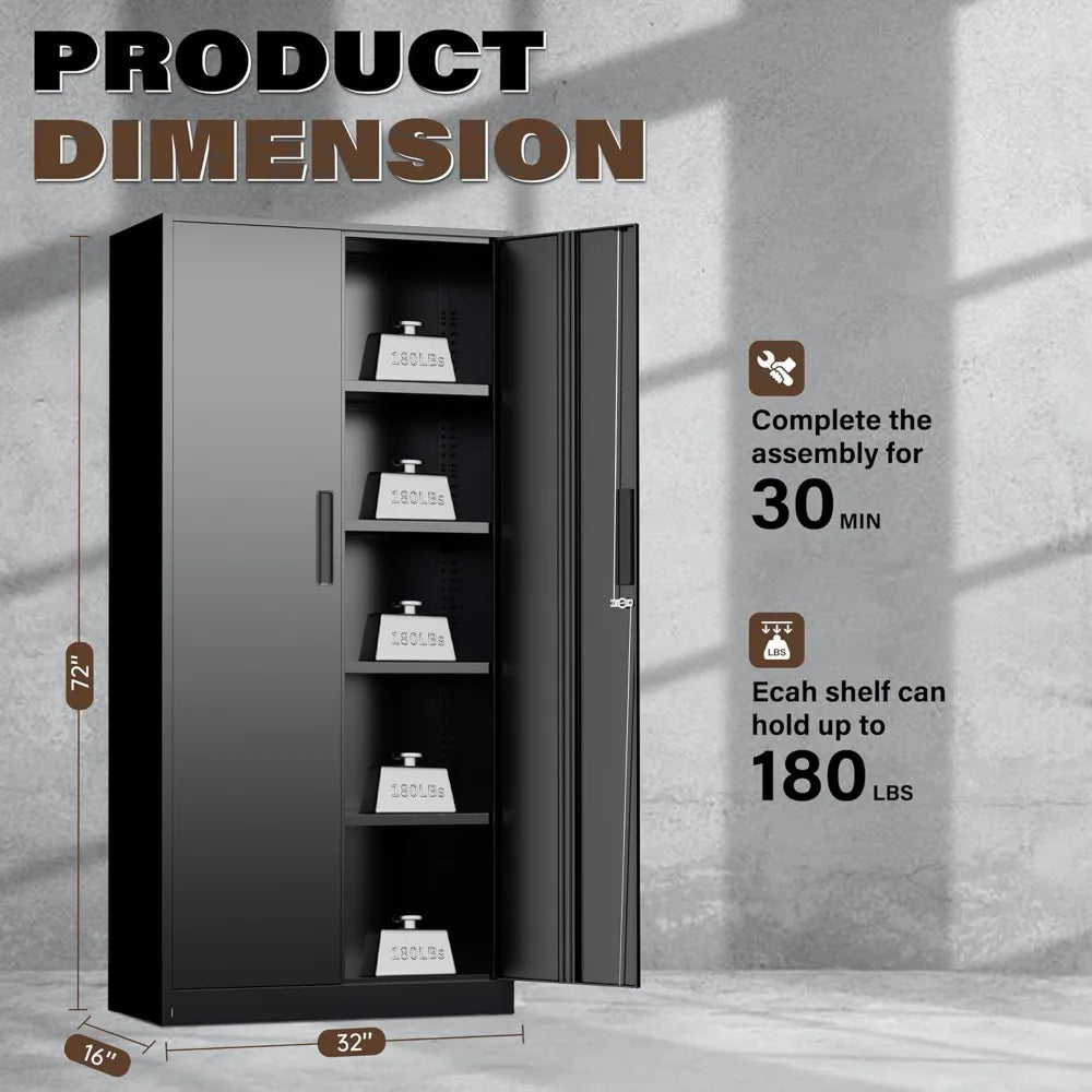 Metal Storage Cabinet, Garage Cabinets and Storage System with Doors and Shelves.