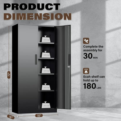 Metal Storage Cabinet, Garage Cabinets and Storage System with Doors and Shelves.