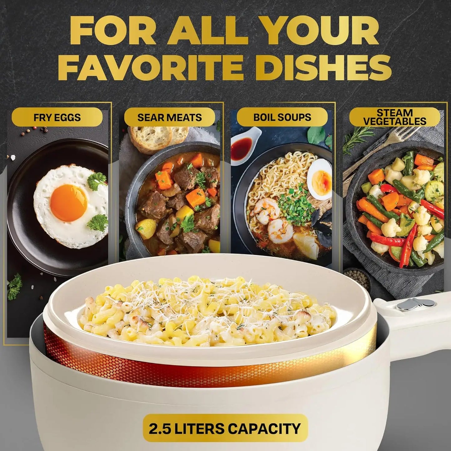 2.5L Electric Hot Pot with Lid & Steamer, Ceramic Cooker- Adjustable Temp 2025 Model