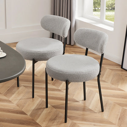 Ergonomic Round Dining Chairs Set of 2 Plush Fabric Kitchen Chairs with Curved Backrest Metal Legs.