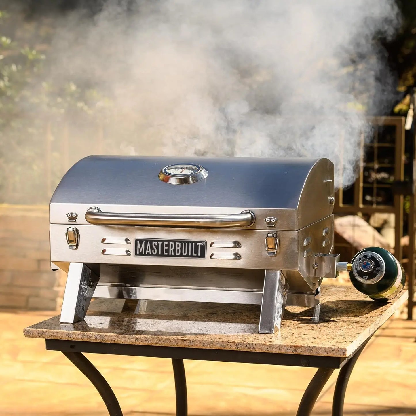 Portable Propane Gas Grill with Folding Legs, Chrome-Coated Warming Rack in Stainless Steel, Model