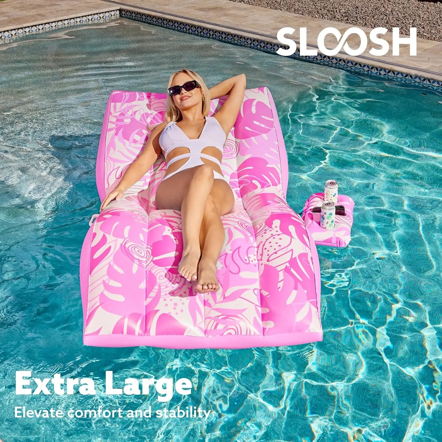 Inflatable Pool Lounge Chair with Cup Holder, Heavy Duty Floating Recliner for Tanning.