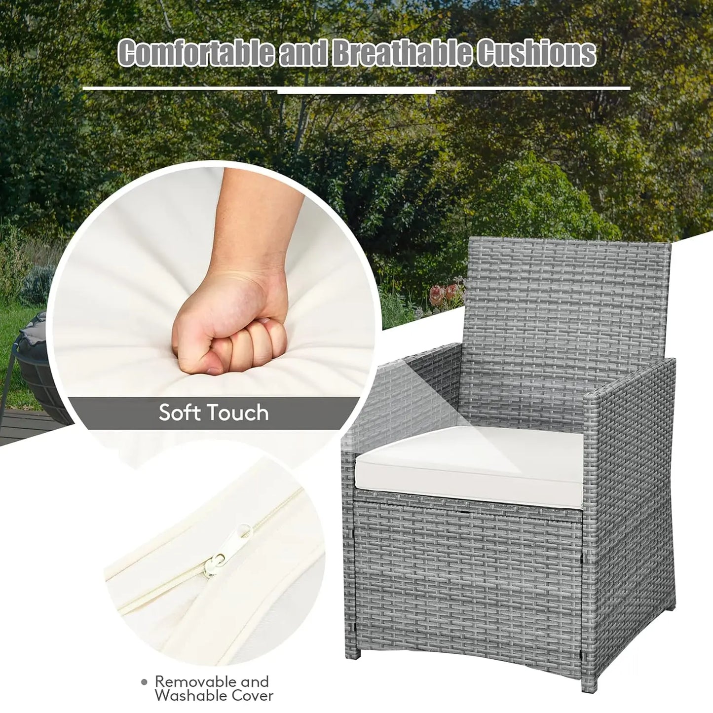 3 Pieces Patio Rattan Furniture Set, Outdoor Wicker Conversation Set.