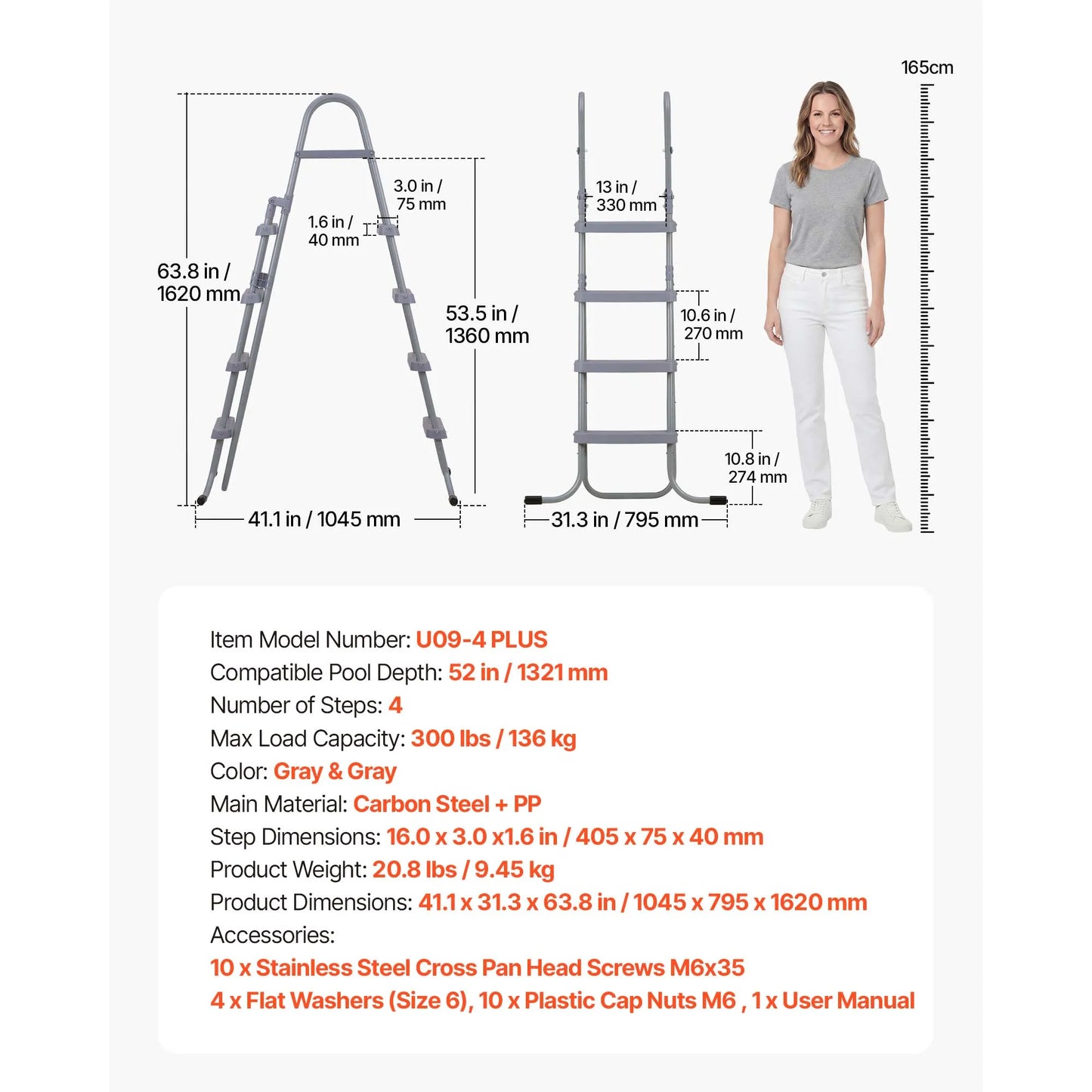 Above Ground Pool Ladder A-Frame Swimming Pool Stairs for High Wall with Non-Slip Sturdy Wide Step