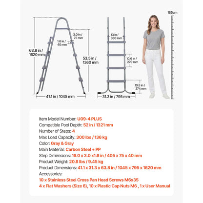 Above Ground Pool Ladder A-Frame Swimming Pool Stairs for High Wall with Non-Slip Sturdy Wide Step