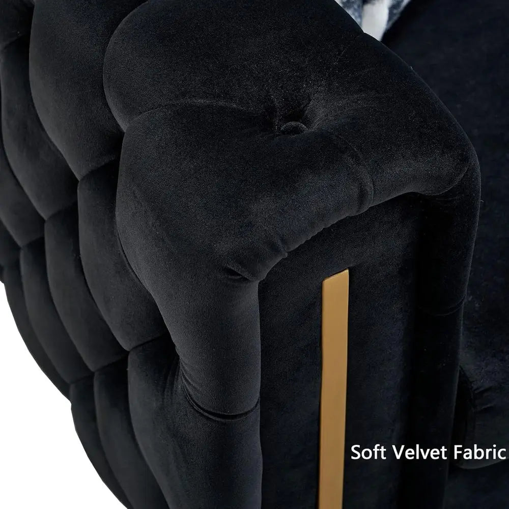 84-Inch High-Arm Upholstered Sofa with 2 Pillows and Metal Legs for Living Spaces in Black