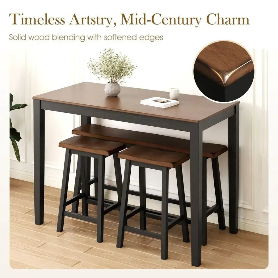 Dining Table Set for 4, Counter Height Table and Chairs Set of 4, Wood Kitchen Set with Bench, Rectangular.