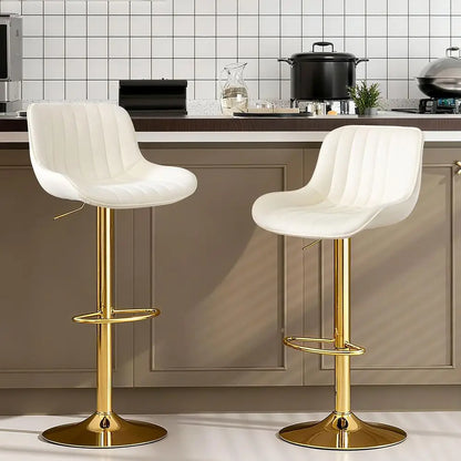 Set of 6 Modern Velvet Swivel Bar Stools, Adjustable Counter Height with Chrome Base, Golden Legs.