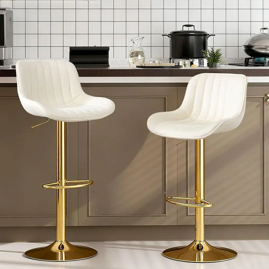 Set of 6 Modern Velvet Swivel Bar Stools, Adjustable Counter Height with Chrome Base, Golden Legs.