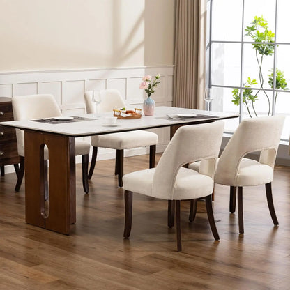Wooden Dining Chairs Set of 4, Mid Century Modern Chenille Upholstered.