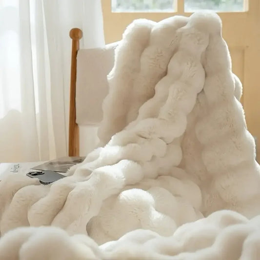 [Cozy|Faux Rabbit] Soft, Warm, 1pc Cozy Faux Rabbit Fleece Blanket- Bedroom, Guest Room, Living Room