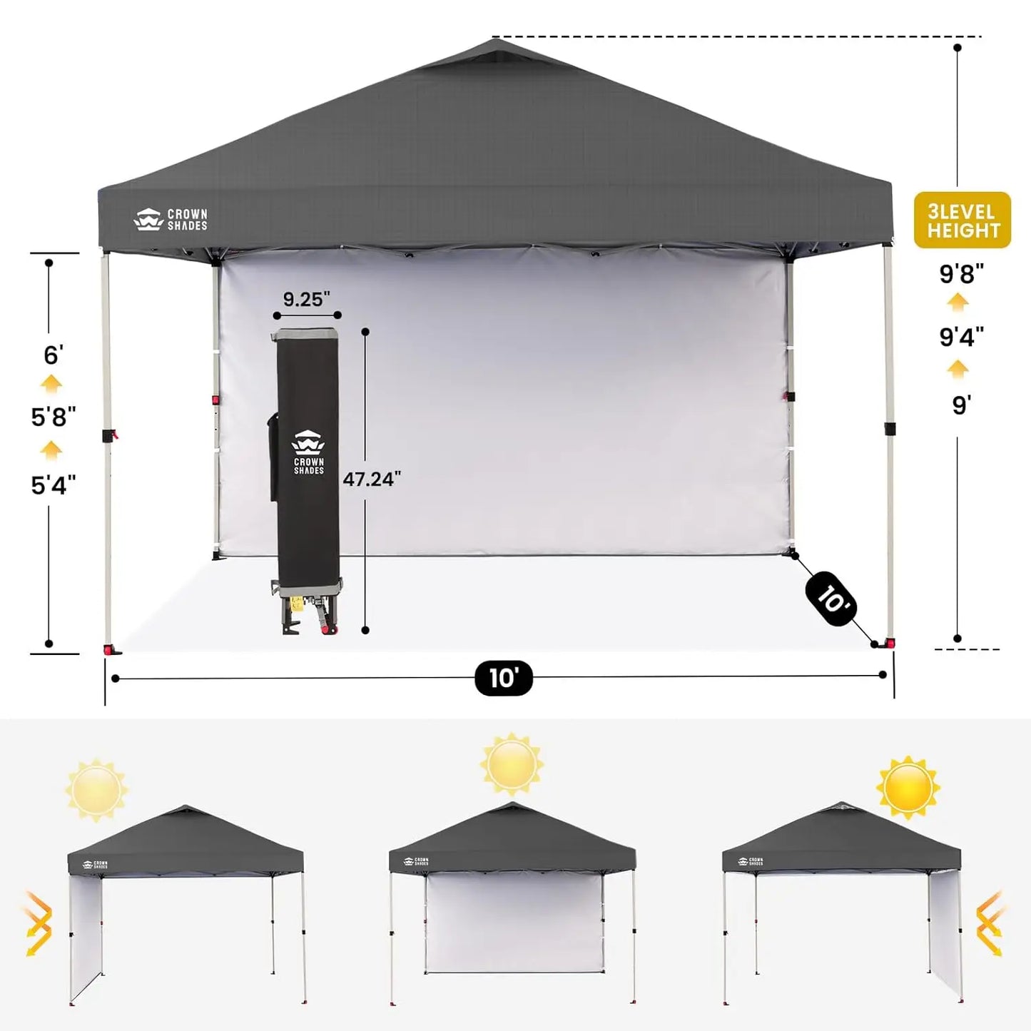 10x10 Pop Up Canopy with 1 Side Wall - Tent with One Push Setup - Outdoor Sun Shade for Events.