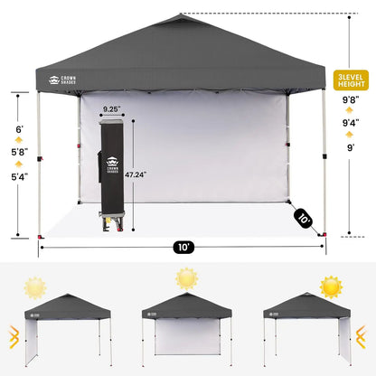10x10 Pop Up Canopy with 1 Side Wall - Tent with One Push Setup - Outdoor Sun Shade for Events.