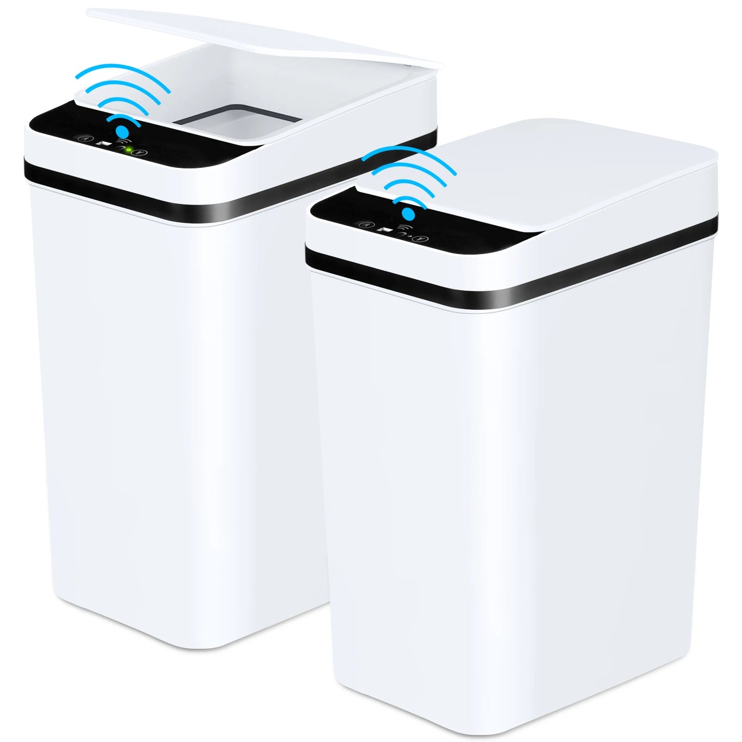 2 Pack 12L Bathroom Automatic Trash Cans Touchless Motion Sensor Slim with Lid, white.
