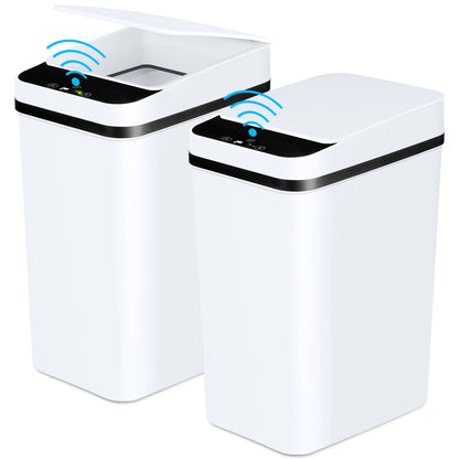 2 Pack 12L Bathroom Automatic Trash Cans Touchless Motion Sensor Slim with Lid, white.