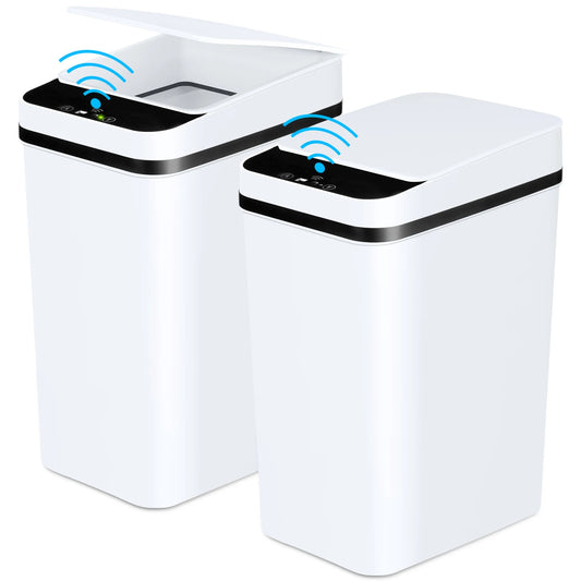 2 Pack 12L Bathroom Automatic Trash Cans Touchless Motion Sensor Slim with Lid, white.