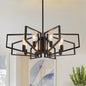 8-Light Geometric Chandelier Adjustable Height Metal Pendant Light with Black Frame & Golden Accents.