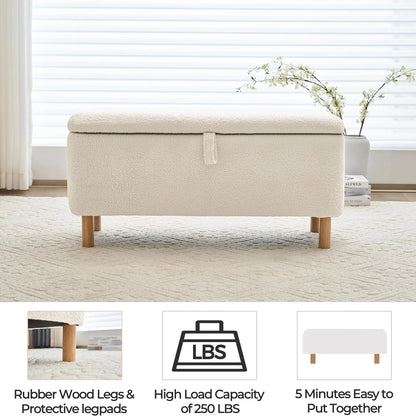 Storage Ottoman Bench for Bedroom end of Bed, Sherpa Upholstered Shoe Seat Storage.