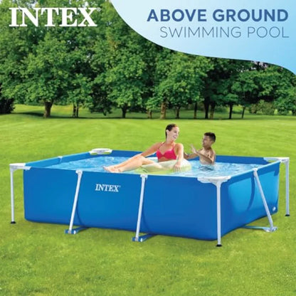 86 x 23 Rectangular Frame Above Ground Outdoor Home Backyard Swimming Pool with Flow Control Valve for Draining