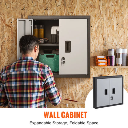 Foldable Wall Cabinet Metal Garage Locker Mounted Tool Chest Adjustable Shelf Magnetic Door.