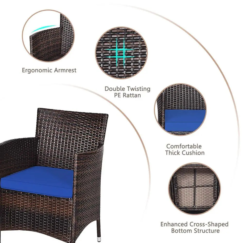 3 Piece Patio Furniture Set Outdoor Rattan Wicker Conversation Set with Coffee Table & Chairs.