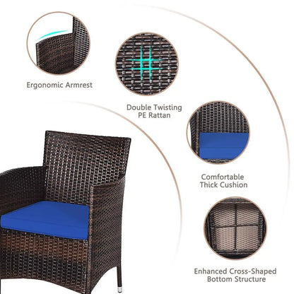 3 Piece Patio Furniture Set Outdoor Rattan Wicker Conversation Set with Coffee Table & Chairs.