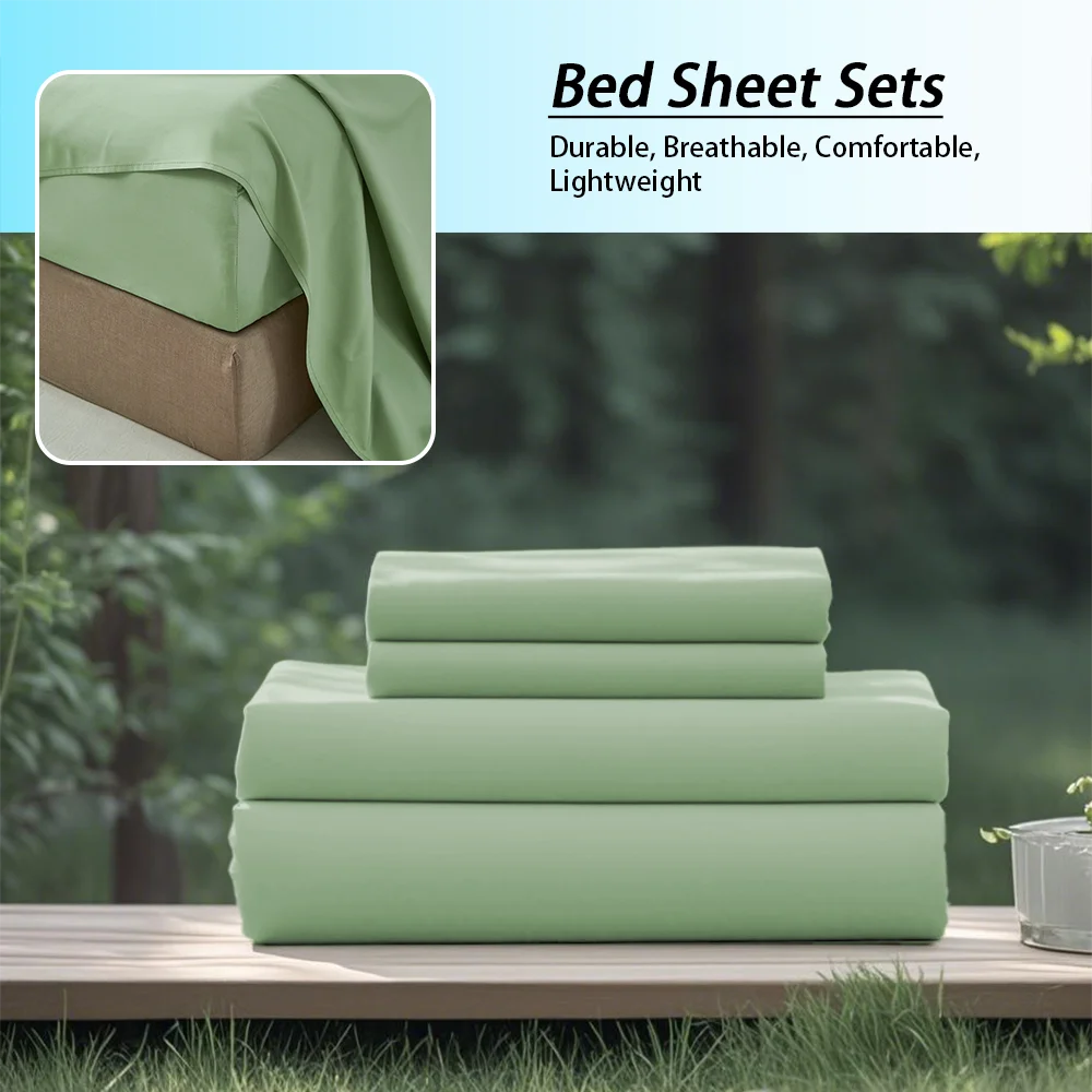 3/4Pcs soft solid color fashionable home bedding set, 1 fitted sheet, 1 flat sheet, 1/ 2 pillowcases