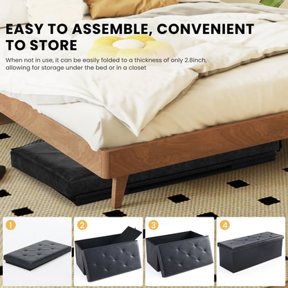 Leather Folding Ottoman Storage Footstool Toy Box Bedroom Bench.