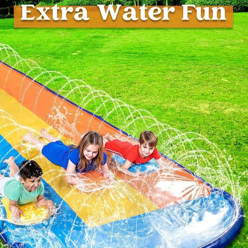 Joyfy 22.5ft Lawn Triple Water Slide with 3 Bodyboard's Summer Toy with Build in Advanced Sprinkler for Summer Fun