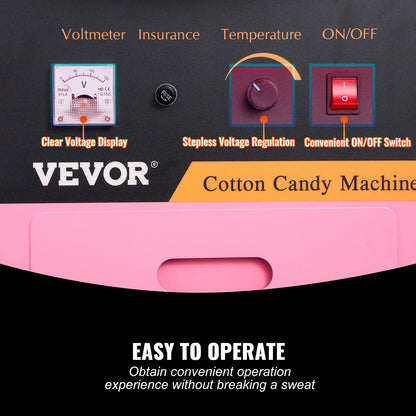 Electric Cotton Candy Machine with Cart 1000W Commercial, Stainless Steel Bowl, Sugar Scoop & Drawer