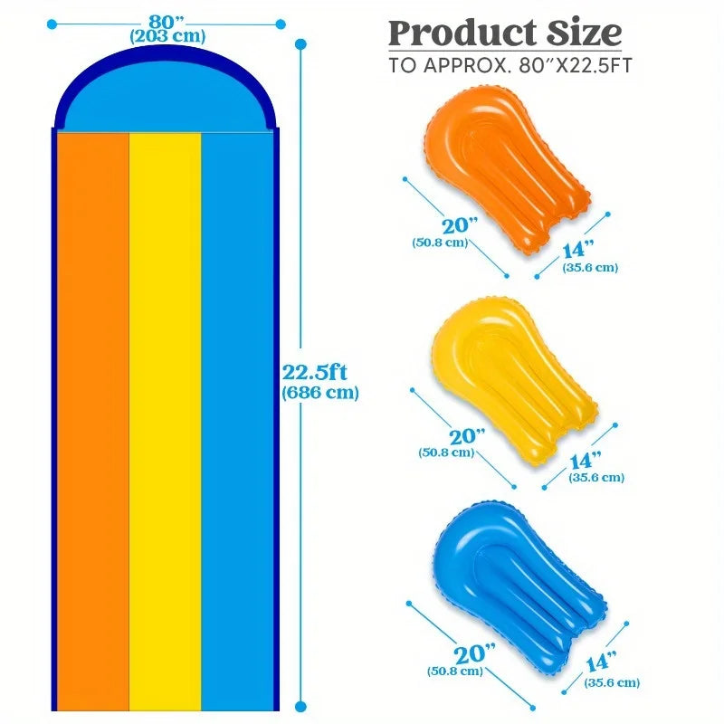 Joyfy 22.5ft Lawn Triple Water Slide with 3 Bodyboard's Summer Toy with Build in Advanced Sprinkler for Summer Fun