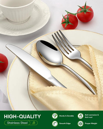 72 Pcs Stainless Steel Silverware Set for 12 with Steak Knives, Dishwasher Safe.