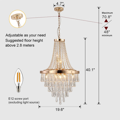 Large Luxury Gold Crystal Chandelier, Dazzling K9 Crystals, Superior Metal Finish,