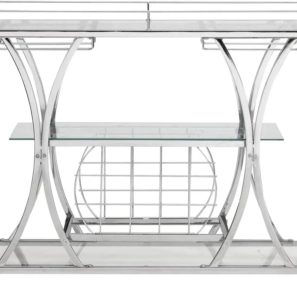 Silver Bar Cart with Glass Holders & Wine Rack, 3 Tier Serving Carts with Glass Shelves, Metal Rolling Bar.