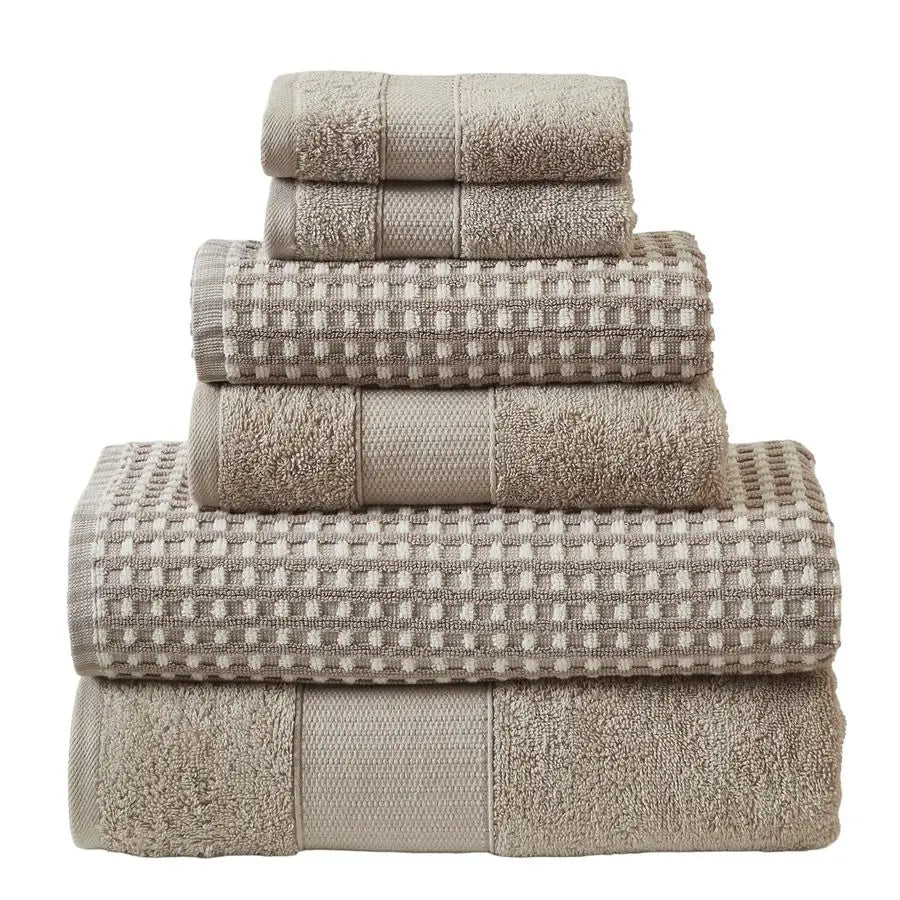 6Piece 100 Combed Cotton Yarn Dyed Cobblestone Jacquard Towel Set.