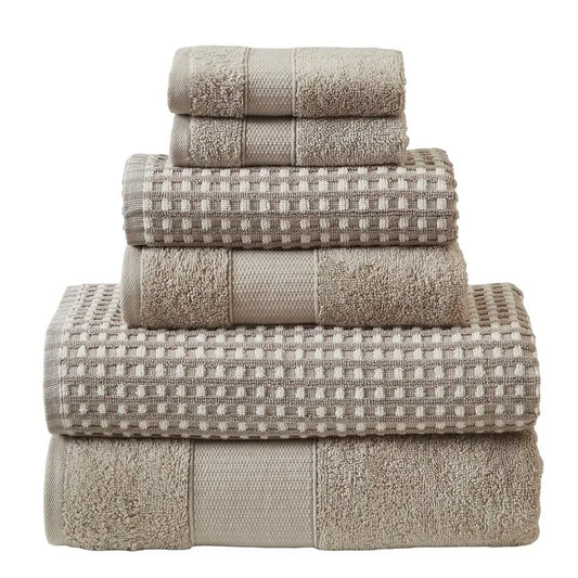 6Piece 100 Combed Cotton Yarn Dyed Cobblestone Jacquard Towel Set.