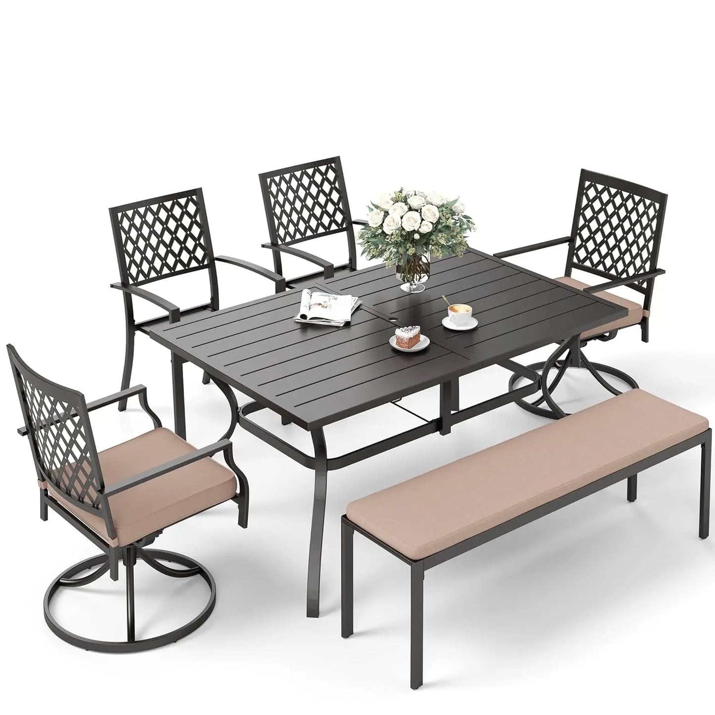 Patio Dining Set for Outdoor Table and Chairs Set with Umbrella Hole, 2 Leg Chairs,