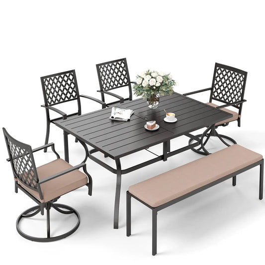 Patio Dining Set for Outdoor Table and Chairs Set with Umbrella Hole, 2 Leg Chairs,