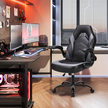 Ergonomic Office Computer Home Gaming Desk Chair Adjustable PU Leather, Flip-up Armrest.