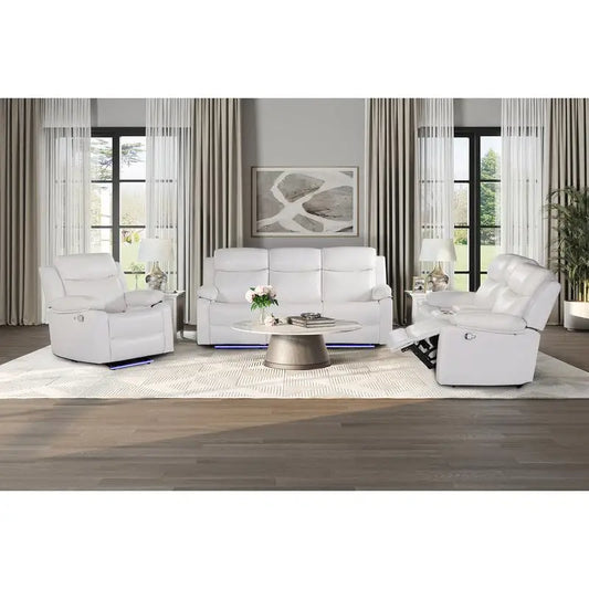 3-Piece Reclining Sofa Set with LED Lights – Sofa, Loveseat & Recliner for Living Room.