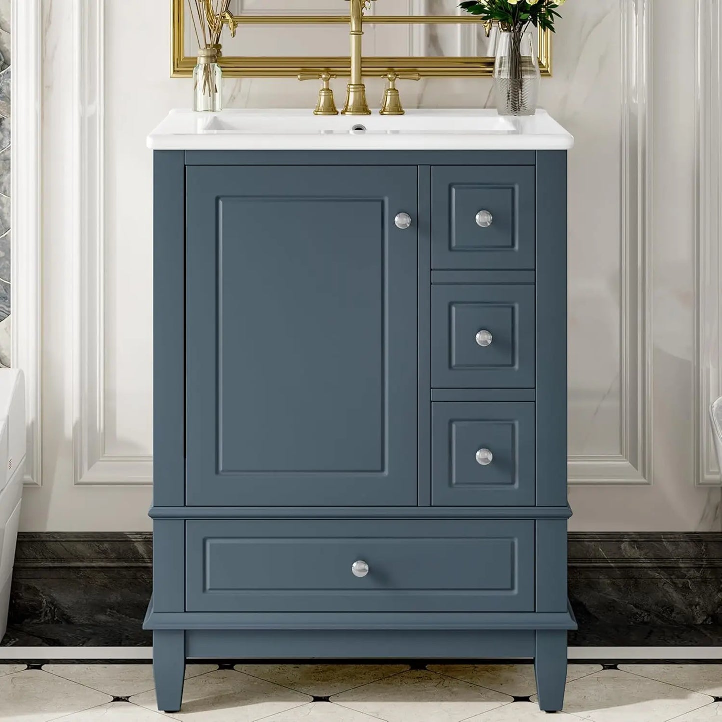 24" Bathroom Vanity with Sink,  Free Standing Single Vanity, with 3 Drawers and One Door, Customized