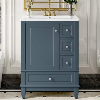 24" Bathroom Vanity with Sink,  Free Standing Single Vanity, with 3 Drawers and One Door, Customized