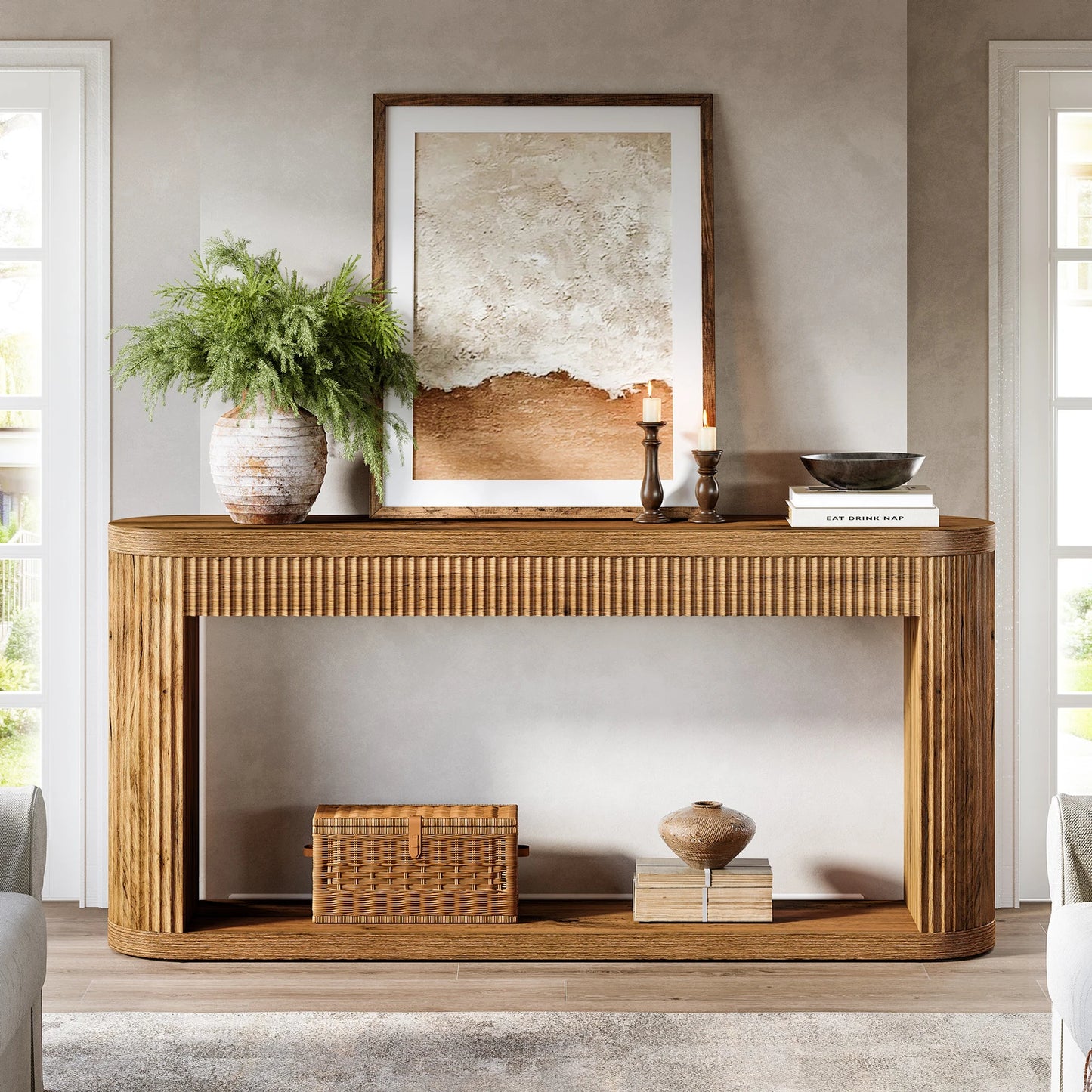 63" Fluted Console Table for Entryway, Narrow Sofa Table Behind Couch