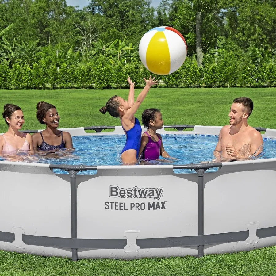 12 Foot by 30 Inch Round Above Ground Swimming Pool Set Outdoor Metal Frame with Filter Pump.