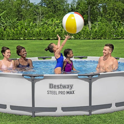12 Foot by 30 Inch Round Above Ground Swimming Pool Set Outdoor Metal Frame with Filter Pump.