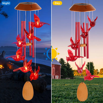 Solar Wind Chimes, Wooden Cardinal with Aluminum Tubes, Outdoor Garden Decor