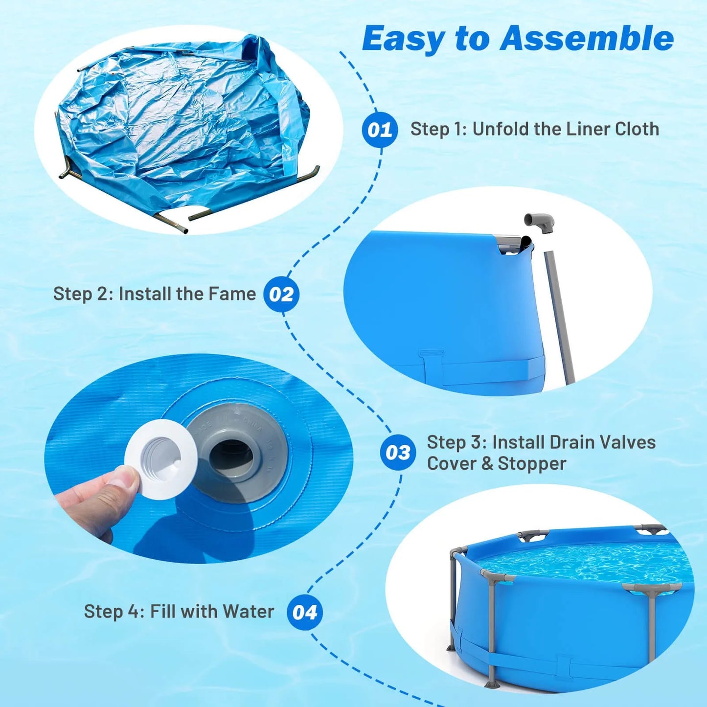 Outdoor Hot Tub, Outdoor Family Swimming Pool with Metal Frame Multi-Layer PVC Fabric.