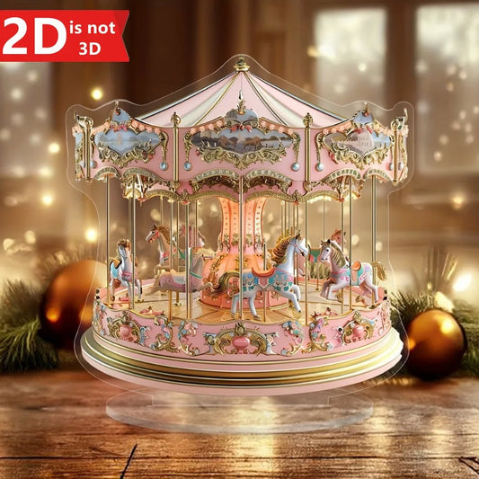 2D dreamy carousel light catcher, a versatile desktop ornament for home and office celebrations.